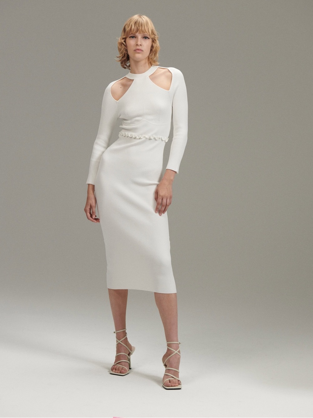 Self-Portrait Women's White Cut Out Rib Knit Midi Dress XS